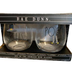 RAE DUNN Stemless Wine Glasses Hocus Pocus Witch New Glass Set Of 2 New in Box